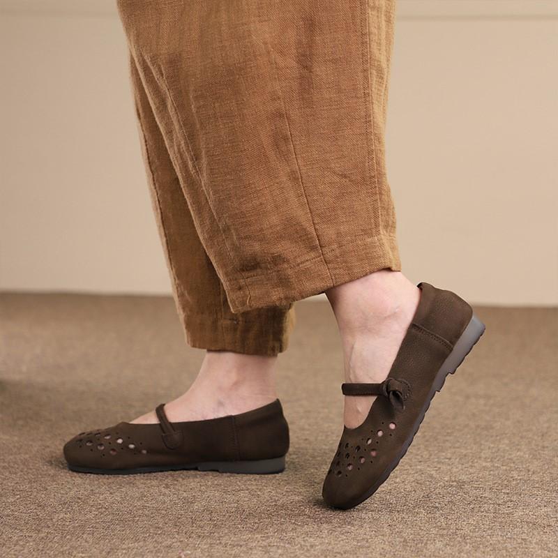 Johnature Retro duté prodyšné ploché boty Sandály z pravé kůže s měkkou podrážkou Všestranná dámská obuv