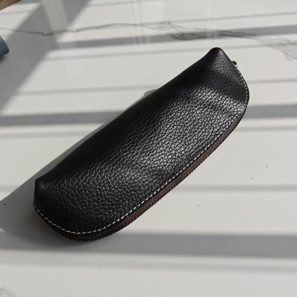 

Custom Name Genuine Leather Pencil Bag Persoanlized Name Student Pen Pouch Luxury Cowhide Women Small Makeup Brush Zip Bag кавовий