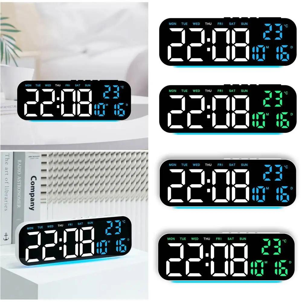 Wall-mounted Electronic Wall Clock Temperature Date Digital LED Clocks 12/24H Multi-functional Display Clock for Bedroom