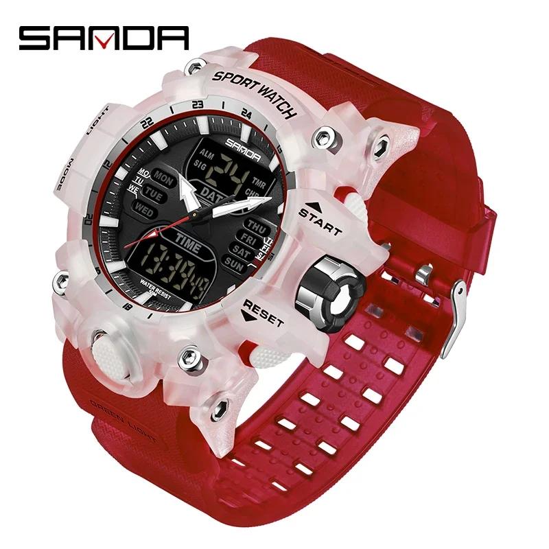 SANDA 6126 Digital Clock Dual Display Men Watches Waterproof Sports Watch Military Man Alarm Stopwatch Quartz Wristwatch Male