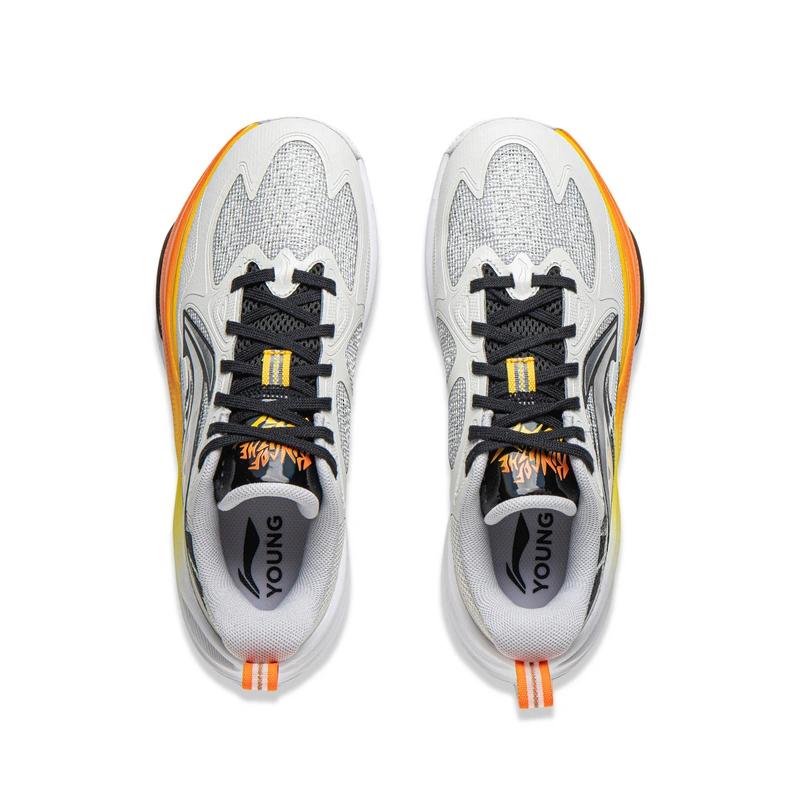 Zapatillas de Baloncesto Li Ning para Niños Cómodas Versátiles Antideslizantes Soporte de Rebote Caña Baja Zapatilla para Niños Gris Claro Negro YKBV056-9