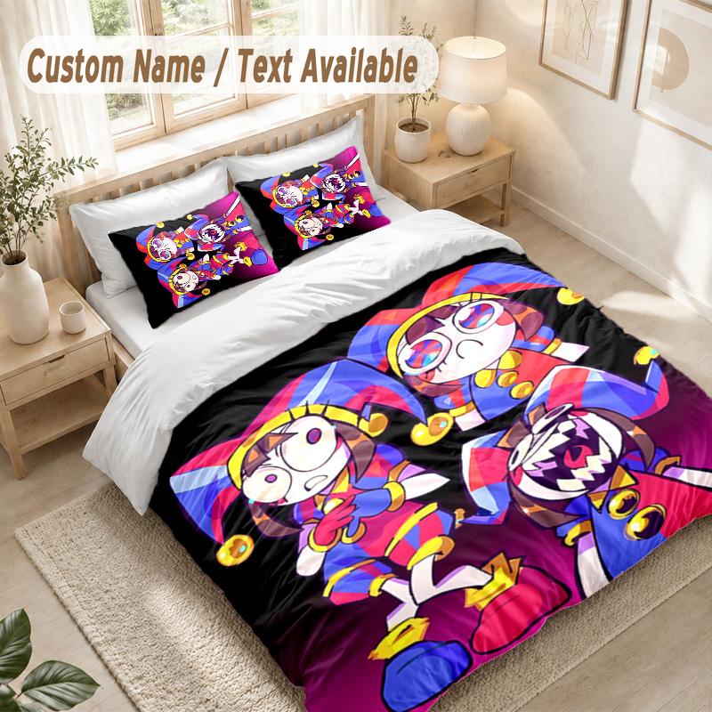 Digitaler Zirkus Bettwäsche-Set, 1 Bettbezug & 2 Kissenbezüge Weich Bequem Schlafzimmer Heimtextil Dekor