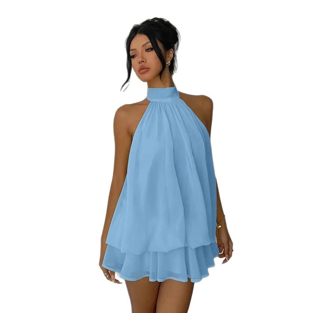 Scharfes Mädchen Neckholder Crop Top mit Rückenschnürung & Flauschiges kurzes Rock Set