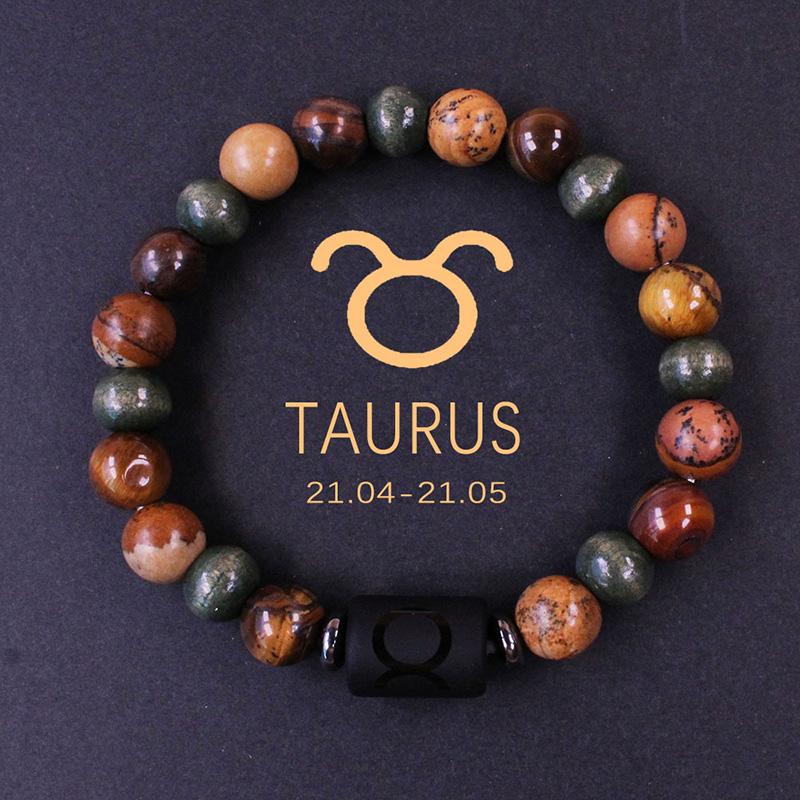 1PC 12 Zodiac Signs for Friends Lovers Stone Beaded Bracelet with Polished Natural Stone Adjustable Couples Friendship Minimalist