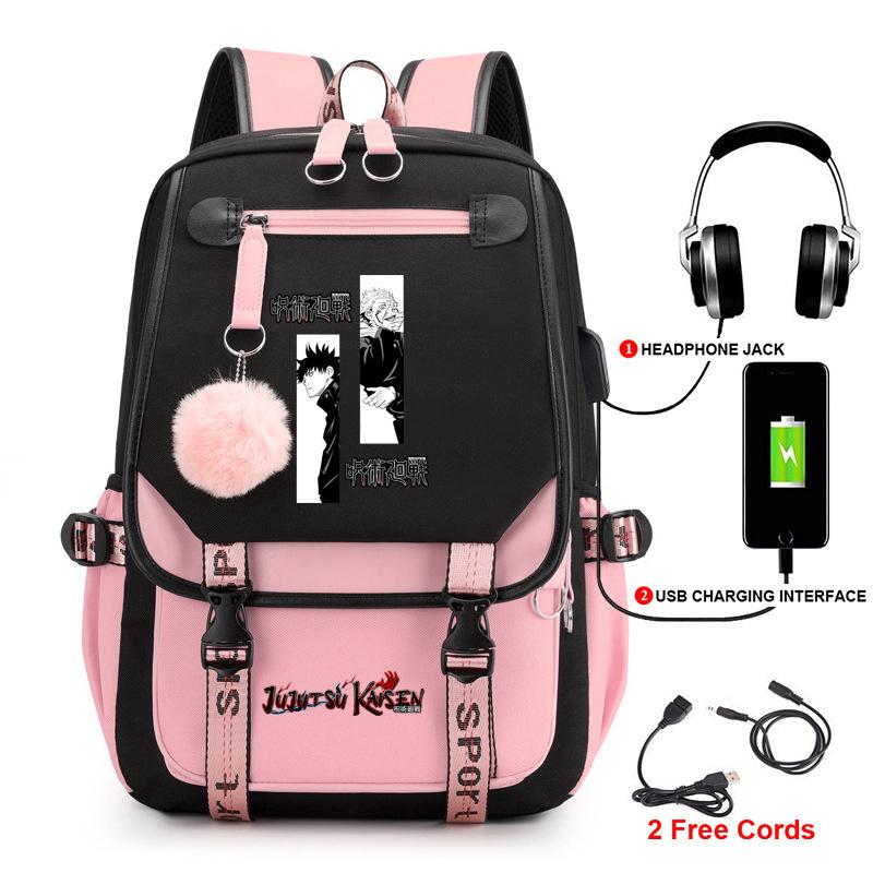 Anime Peripheral Spells Back to War Backpack Student School Bag Men's and Women's Fashion Backpack Travel Bag USB Computer Bag
