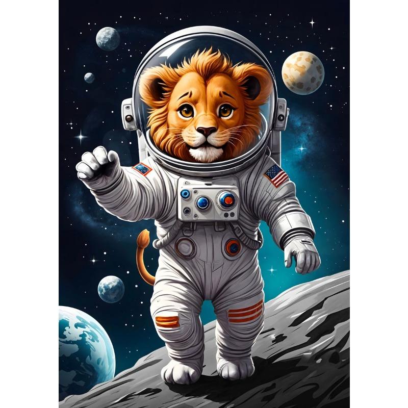 Cartoon Cute In The Universe Wearing Space Suit Animals Panda Koala Lion Cat Poster Canvas Painting Wall Art Pictures Home Decor