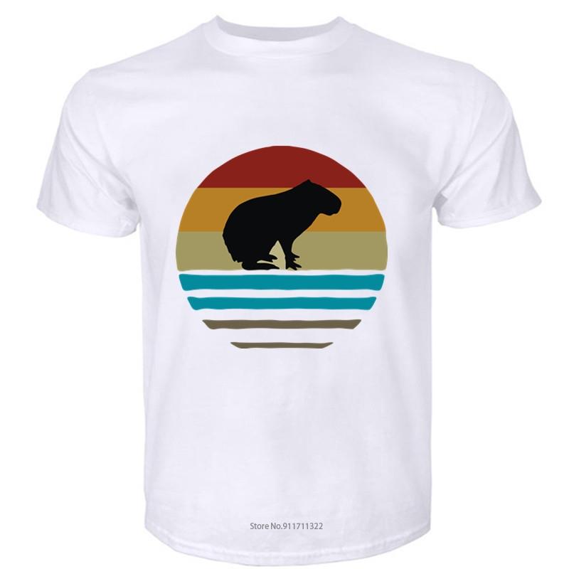 

New t shirt black tops for men Capybara Shirt Retro Vintage 70s Silhouette Distressed Gift summer teeshirt plus size S