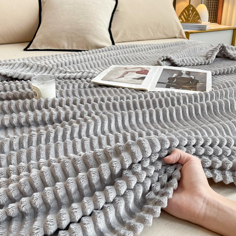 Gray Striped Autumn Throw Blanket Soft Solid Color Winter Bedroom Warm Bed Blanket Home Hotel Travel Portable Blankets Full Size