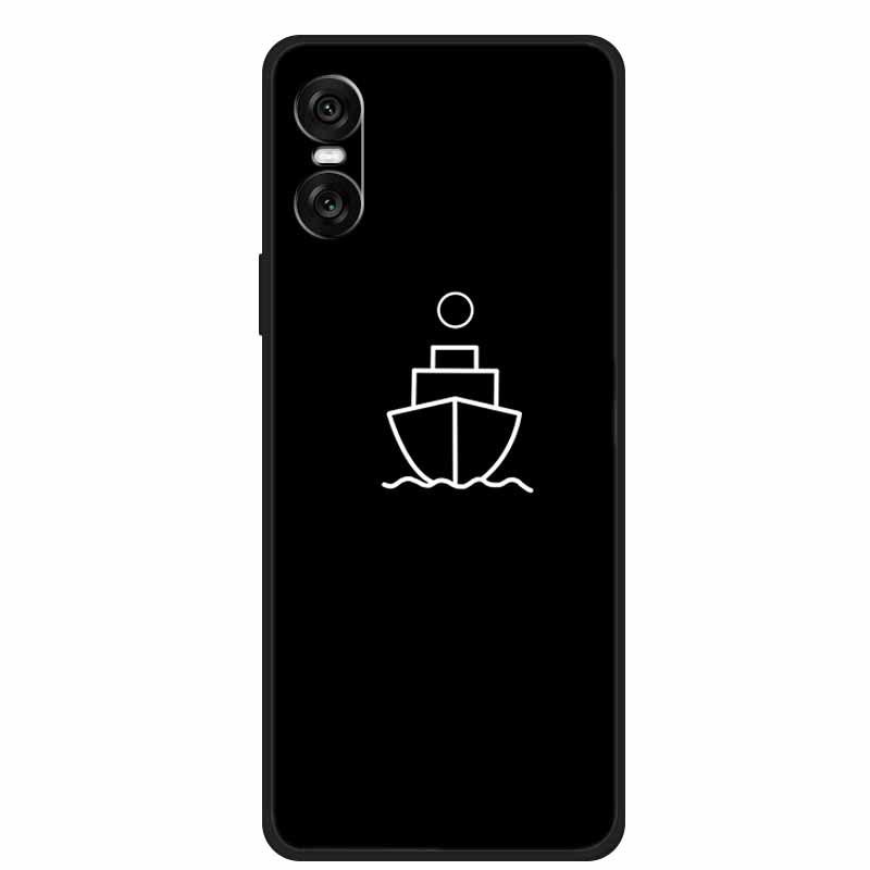 Compatible Sony 10 VI 2024 Phone Case - Black TPU with Hollow Simple Lines Design