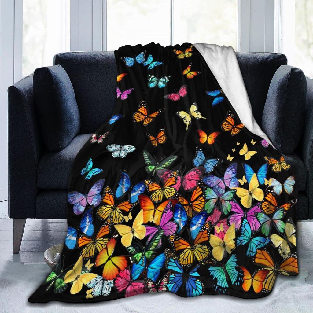 Colorful Butterfly Pattern Digitalprinted Polyester Bedroom Velvet Flannel Cover Blanket Fleece Soft Cover Blankets for Beds