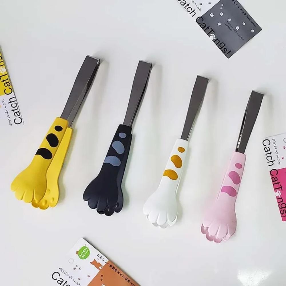 Japanese Cat Paw Shape Food Tongs Cute Cartoon Meal Tongs Stainless Steel Barbecue Tongs Sandwich Baking Clip Kitchen Gadgets