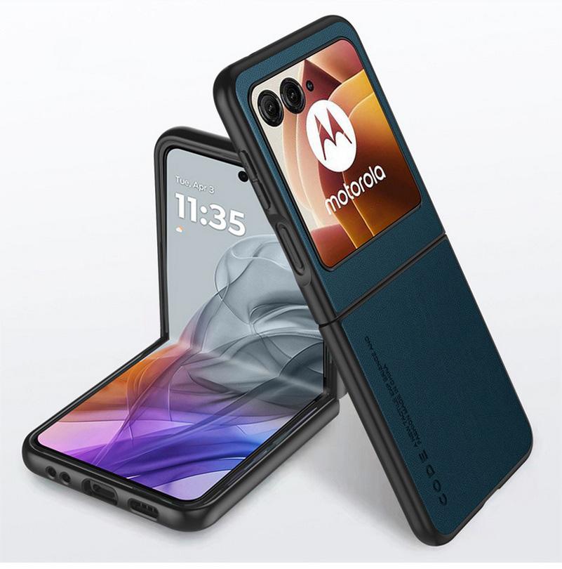 Роскошный кожаный противоударный кожаный чехол для Motorola Moto Razr 50 40 Ultra Protective Cover Магнитный автомобильный телефон Текстурированный легкий Полная защита Moto Razr 40 Ultra синий