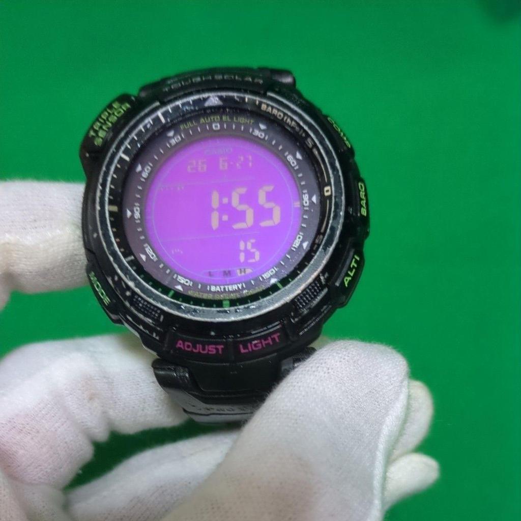 Used CASIO PRO TREK PRG-110 Tough Solar Men's Watch Reverse LCD Digital