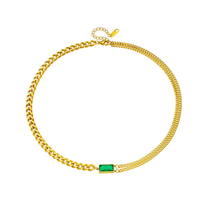 Gold Plated Cuban Link Emerald Cubic Zirconia Jewelry Set Necklace Bracelet Earrings