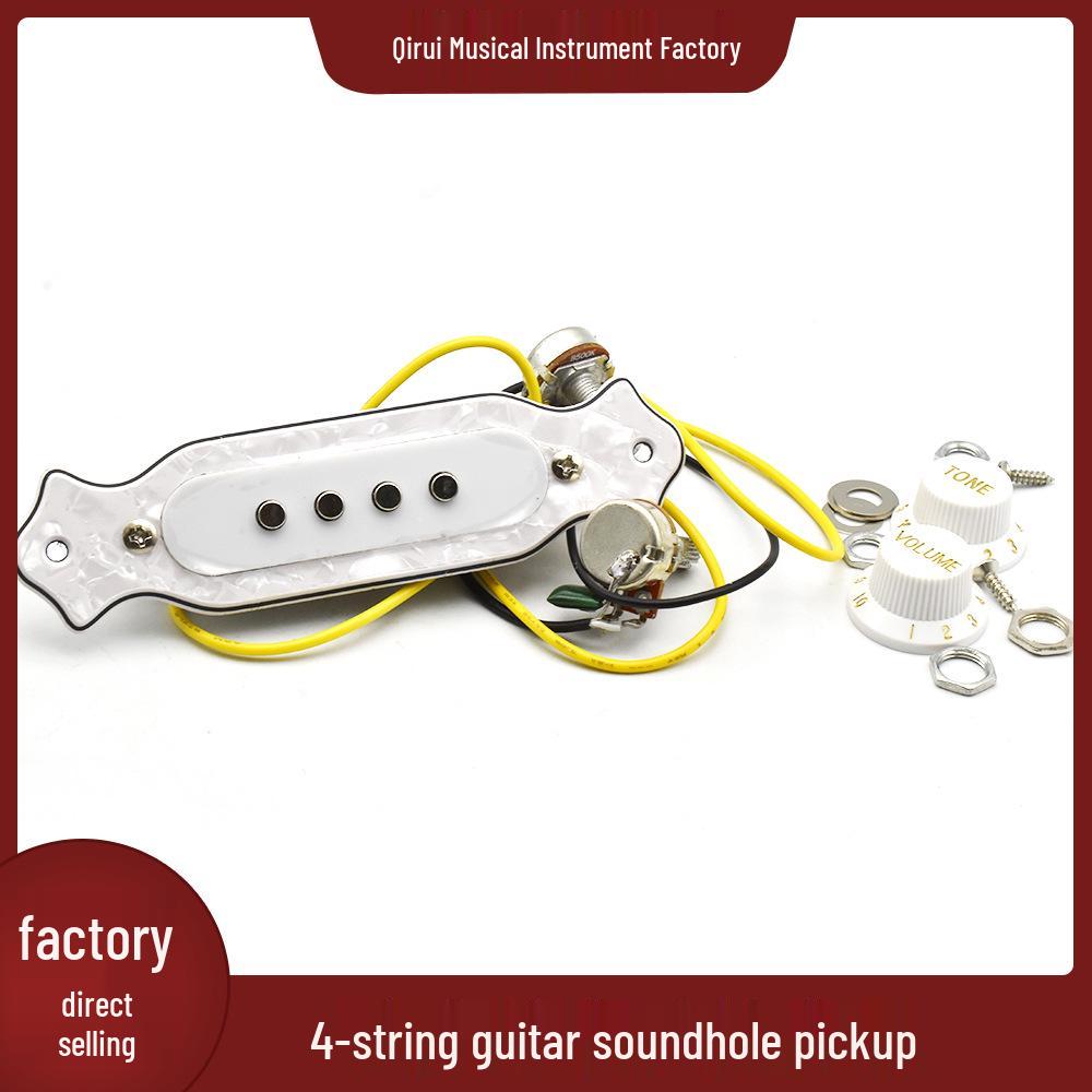 

4-String Wooden Folk Guitar with Soundhole Pickup and Modified Circuit білий/перлинний