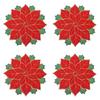 4pcs Christmas Embroidered Table Flag Tablecloth Desk Runner Round Plate Cover Plate Cloth Placemat Christmas Dining Table Decor
