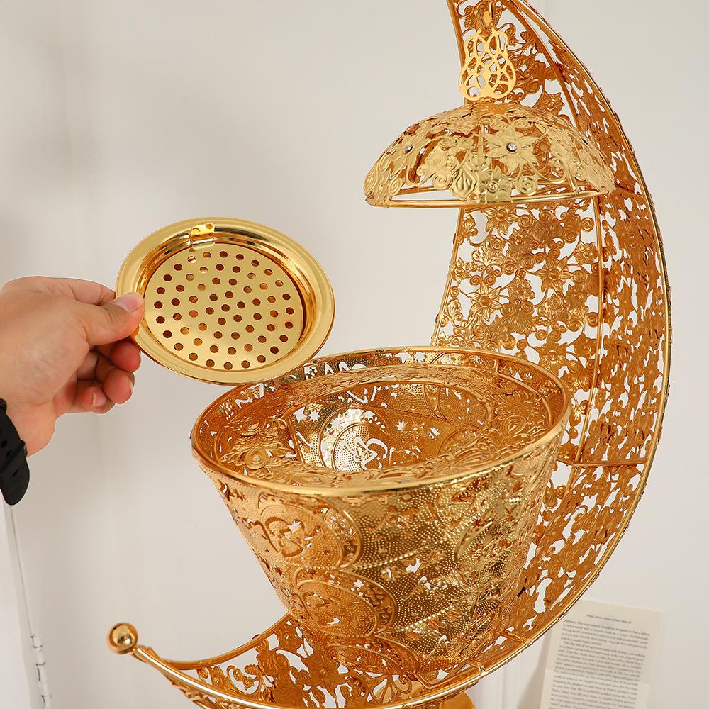 Large Golden Metal Incense Burners Luxury Vertical Moon Shaped White Sage Cone Censer Exquisite Home Decoration Iron Ornaments