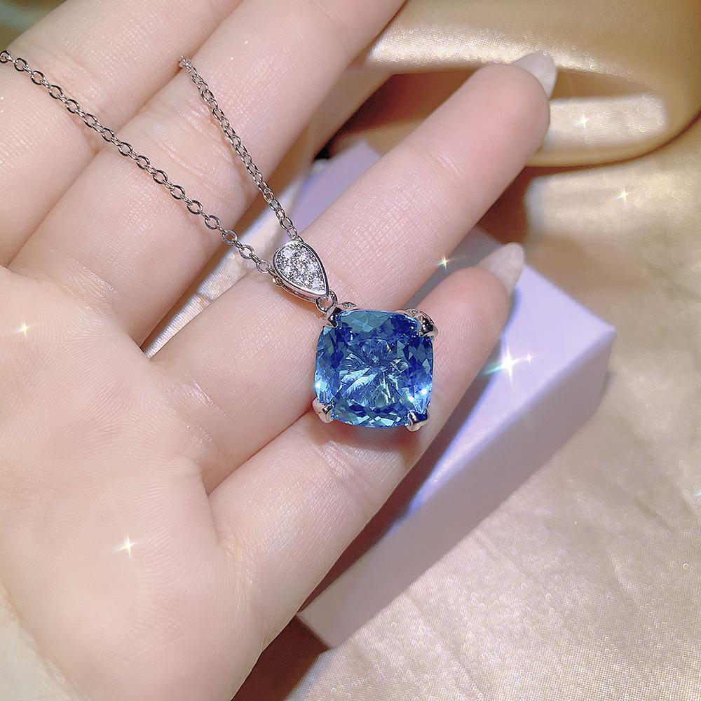 Fat Square 15 Set Yellow Diamond Kratopa Stone Pendant Violet Stud Earrings Aquamarine Fanta Color Treasure Ring