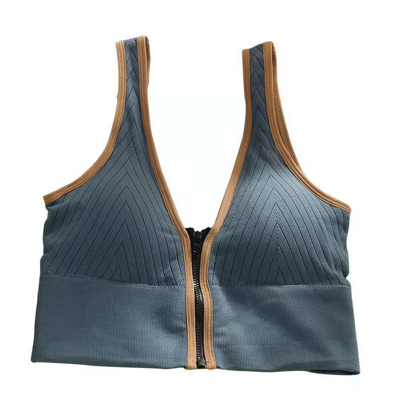 Wide shoulder sling vest women's V-neck front zipper tube top sexy underwear big U sports beauty back bra outer wear