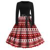 Christmas Print Flare Dress For Women Long Sleeve Dress Hollow Party Casual Dresses