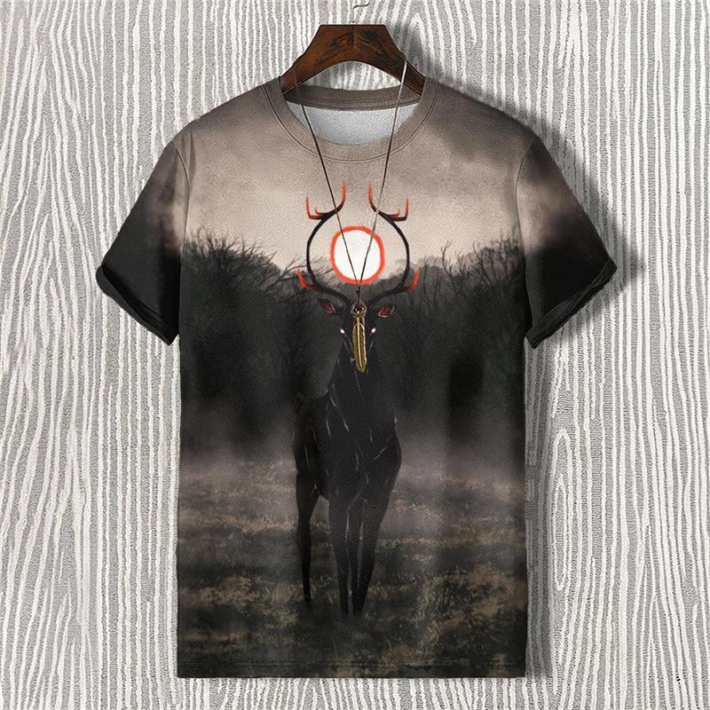 Summer Demon Antlers 3D Print T-Shirts Streetwear Men FashionCasual Oversized O-Neck Short Sleeved T Shirt Tees Tops Clothing