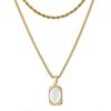 Vintage Floral Titanium Steel Necklace With Engraved French Mirror Square Pendant Layered Locket Chain Women