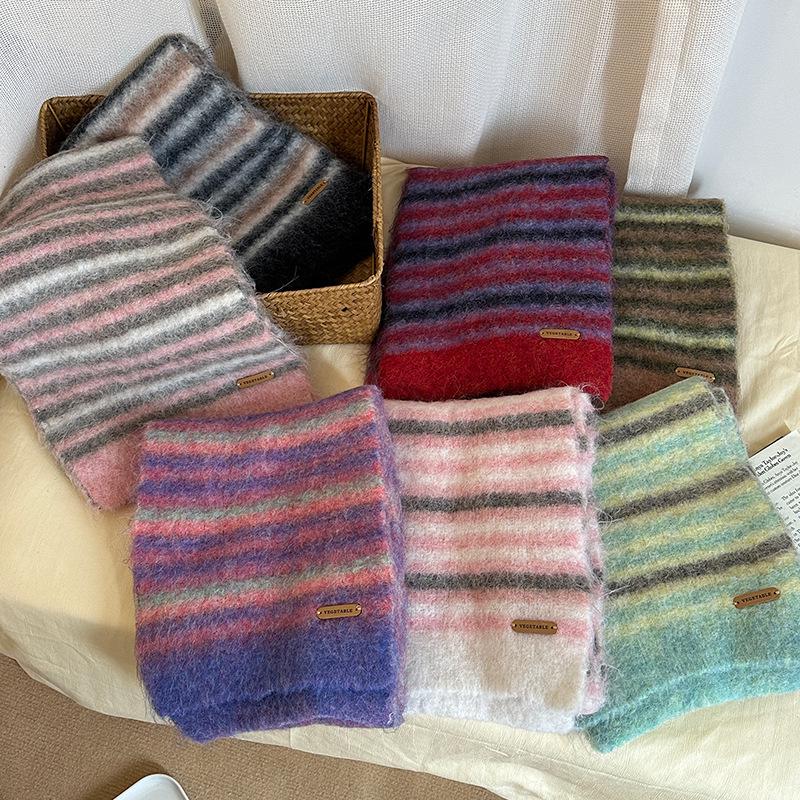 Luochi 2024 Women's Striped Wool Scarf - High-End Winter Fashion for Students