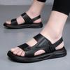 Mens Genuine Leather Slide Sandals Breathable TPR Sole Outdoor Casual Slip-On Footwear Beach