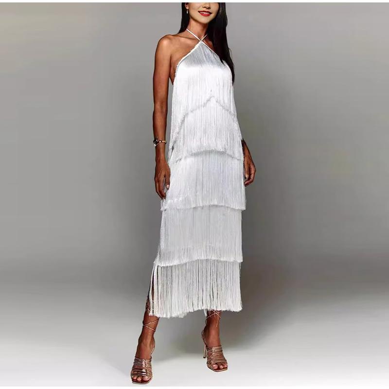 Dusker Halter Split Kvinner Kjole Ermeløs Ryggløs Snøring Party Summer Street Club Evening Robe