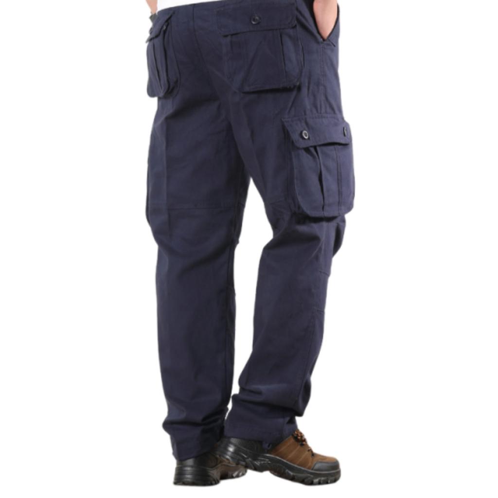 Men's Multi-Pocket Cargo Pants, Loose Fit Wide Leg Casual Trousers