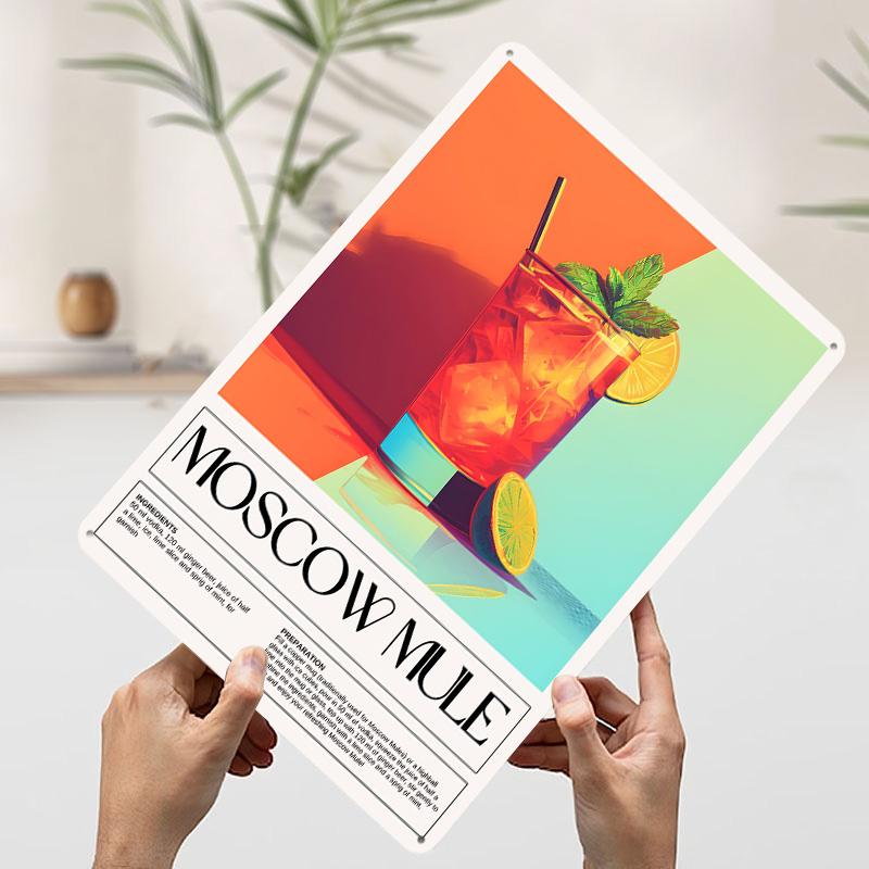

Moscow Mule Cocktail Recipe Poster Customized Wall Art Vintage Metal Signs Retro Tin Plaque for Man Cave Decoration Home Decor 20x30cm（7.8x11.8inch）