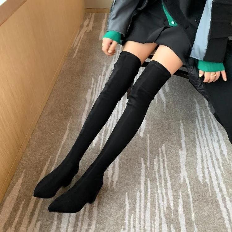 Fashion Sexy High Boots Women 2024 Winter New Fashion Over The Knee Warm Botas Mujer Suede Back Zipper Pumps Sock Shoes High Heels Boots