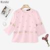 ZANZEA Women Round Neck 3/4 Sleeve Casual Floral Print Blouse
