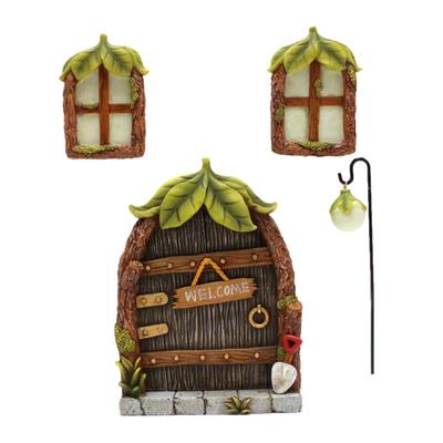 Puerta de resina luminosa, miniatura, gnomo de hadas, ventana, puerta para patio, escultura artística, estatuas, decoración, decoración de jardín de hadas al aire libre