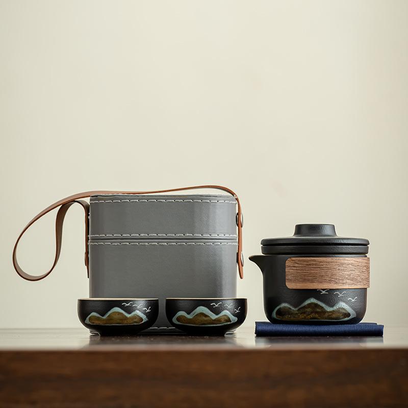 

Yanhe coarse pottery Qingshan travel tea set/portable travel set outdoor company business souvenir outdoor/