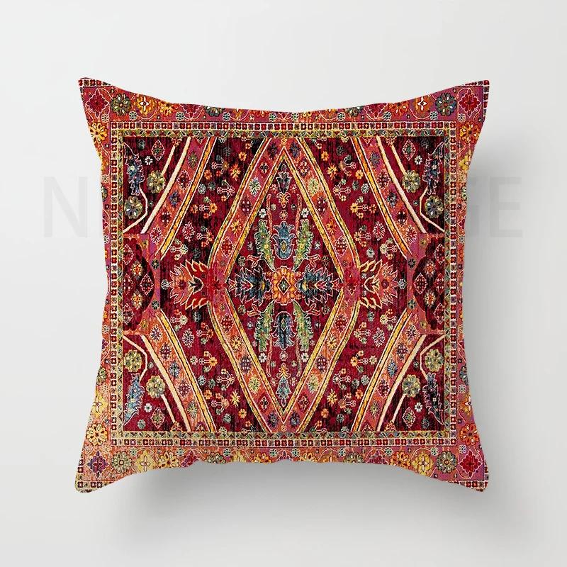 Red Moroccan Ethnic Style Short Plush Pillowcase Sofa Cushion Cover Home Decoration Can Be Customized for You 40x40 50x50 60x60