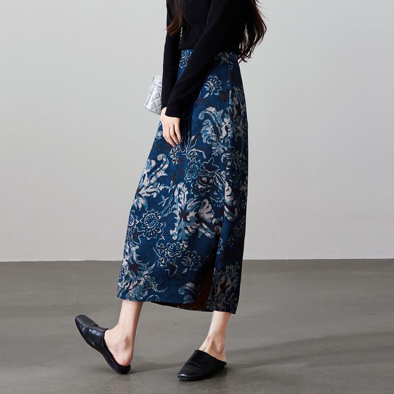SOFSIL Retro Chinese Style Floral Print Midi Skirt
