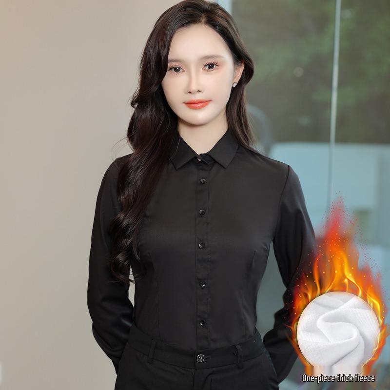 Women's Plus Velvet Warm Long Sleeve Professional Shirt for Autumn and Winter