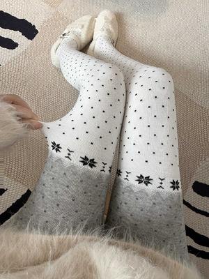 Snowflake Christmas Tights Women Pantyhose 2025 Autumn Winter Polka Dot Patwhwork Leggings for Women Party Pantyhose