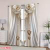 2 Pcs Elegant Floral Sheer Curtains – Cream & Gold Rose Heart Print for Living Room Bedroom Kitchen