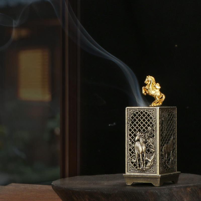 Auspicious Clouds Alloy Horse Hollow Incense Burner – Tea Ceremony Ornament