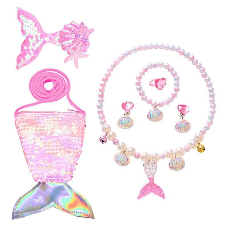 Ghnatygren Cross Border Girls Colorful Mermaid Swimsuit Children's Mermaid Bow Bikini Three-piece Set