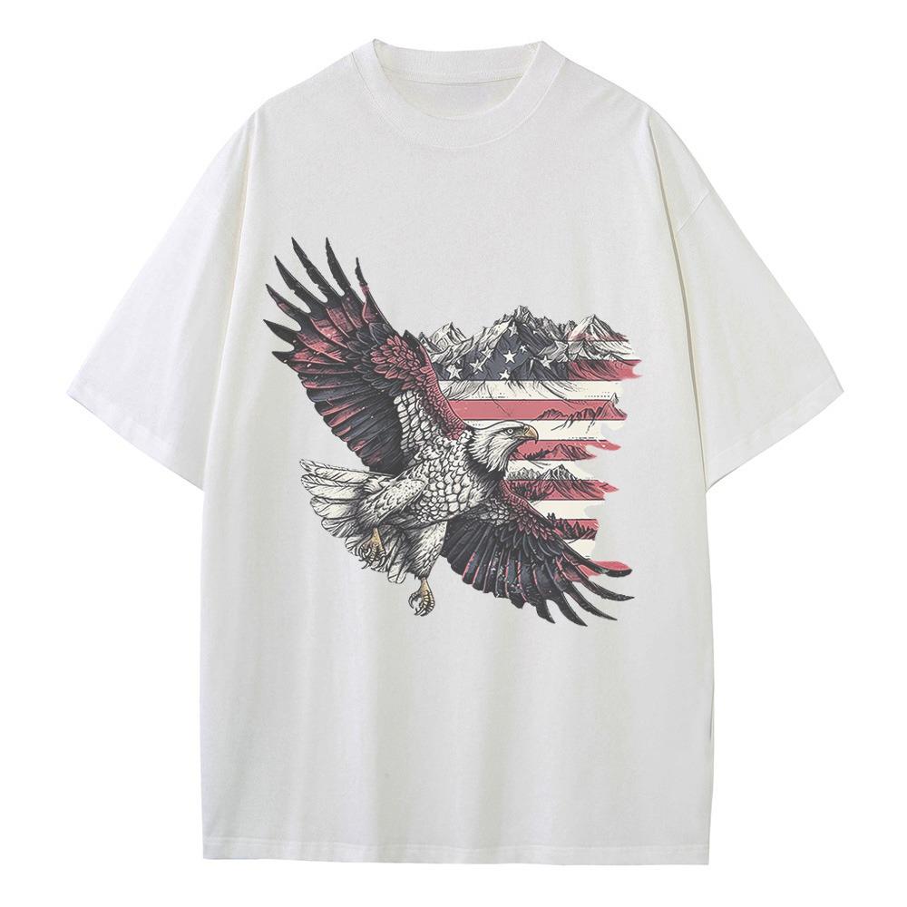 Graphic T Shirts Mens Womens Eagle American Flag Graphic Pure Cotton Breathable Heavyweight Drop Shoulder Tops