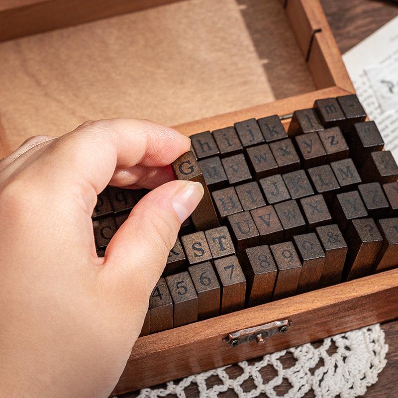 70-Piece Retro Wooden Stamp Set: Uppercase, Lowercase, Numbers, Cursive & Standard