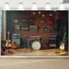 Vintage Music Studio Tapestry, Brick Wall with Guitars & Drum Set Background Cloth, Room Decor