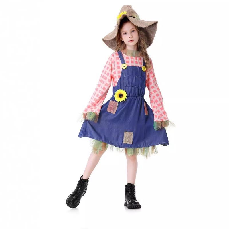 Halloween Wizard of Oz drama costume new scarecrow plaid patch dress parent-child set