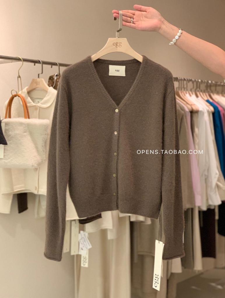 2025 Women's Korean Style V-Neck Wool Cardigan - Versatile Spring/Autumn Knit Sweater, Short & Loose Fit