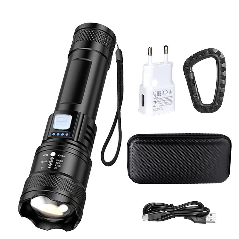 High Strong Power Led Flashlights 2000LM Tactical Torch with Display Light USB Charging Camping Fishing Emergency Zoom Lantern