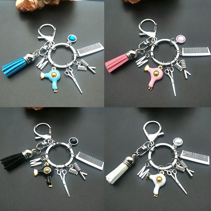 1PC Mini Hairdressing Hairdressing Tool Scissors Comb with Tassel Hair Dryer Keychain Key Buckle Hairstyle Gift