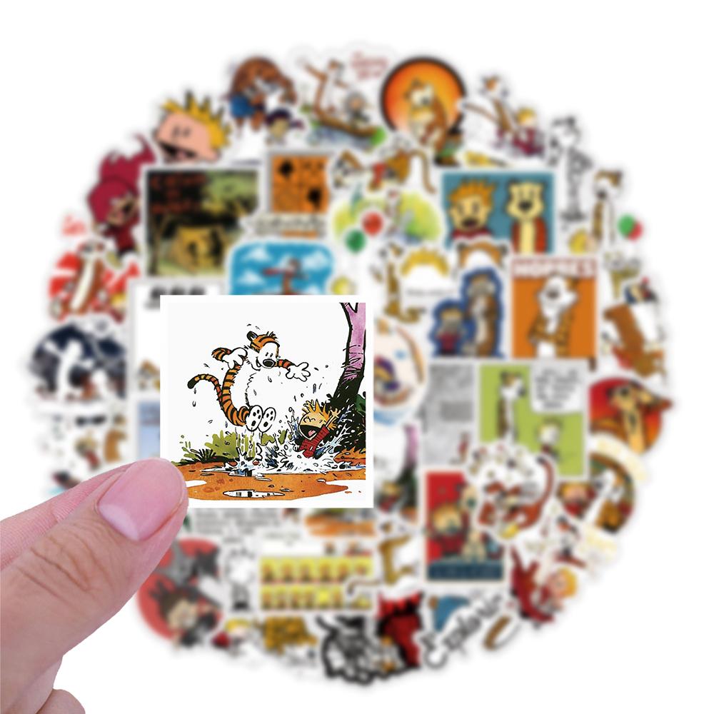 25 Pcs Calvin and Hobbes Cartoon Anime Stickers Toys for Children's Motorcycles Skateboards Phones DIY Hand Diaries Scrapbooks